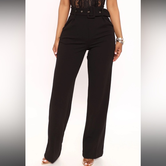Fashion Nova Pants - Fashion Nova Belted Wide Leg Pants, Black Dress Pants